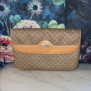 Vintage Gucci Brown and Tan Monogram Clutch/ crossbody